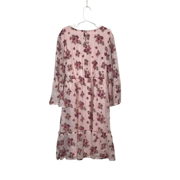 Wonder Nation Girls L (10-12) Pink Dress Floral Print Bell Sleeve Cuffs NWT - Picture 7 of 11